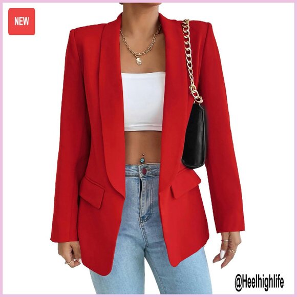 Women's Slim Fit Blazer Shawl Collar Open Front Long Sleeve Work Office